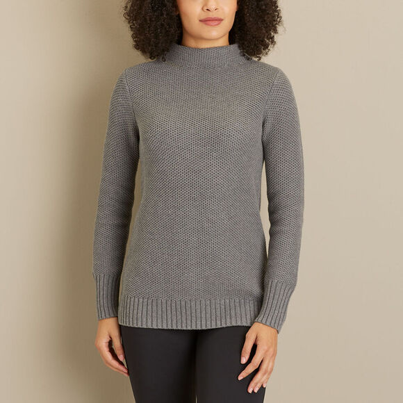 Duluth Trading Co. Knit Worth Funnel Neck Pullover Tunic Sweater Women Sz M Gray - Picture 1 of 8